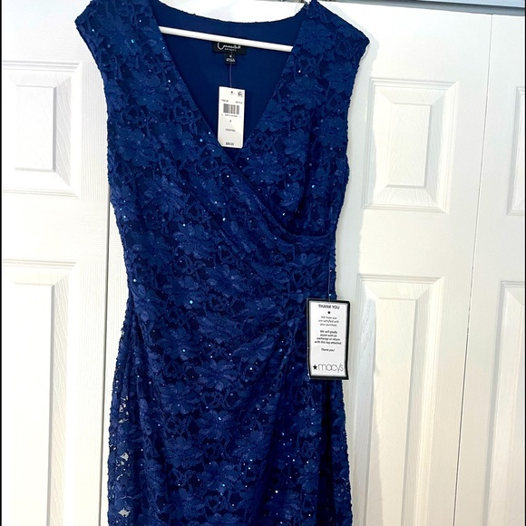 CONNECTED V-NECK SEQUIN NAVY COCKTAIL DRESS - Picture 1 of 2